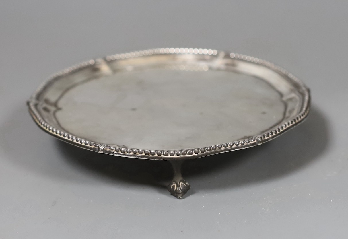 A George III silver waiter, on three claw and ball feet, John Cox? London, 1774, 15.4cm, 7oz.